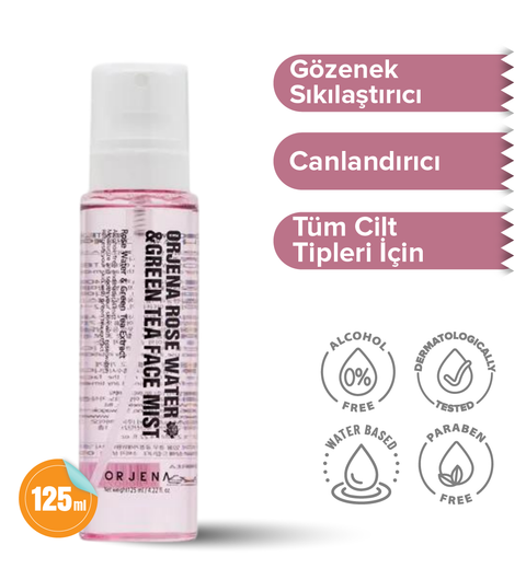 Orjena Rose Water& Green Tea Face Mist-Yeşil Çay&Gül Nemlendirici Yüz Spreyi-125ml